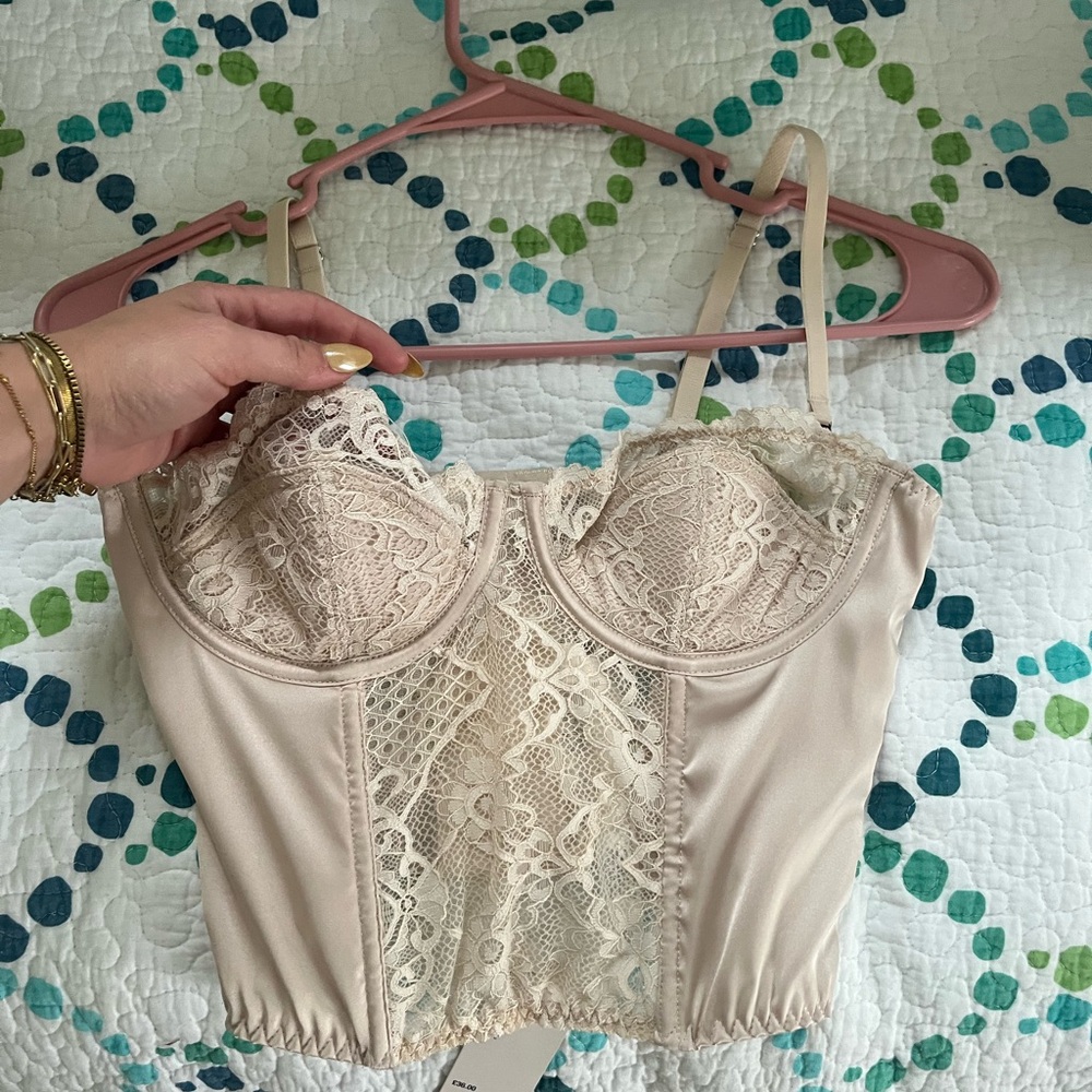 Urban Outfitters Satin Lace Bralette - Cream